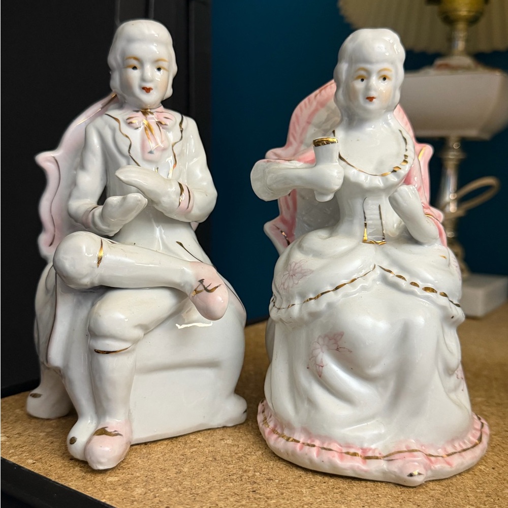 Vintage Porcelain Figurines with Pink Accents